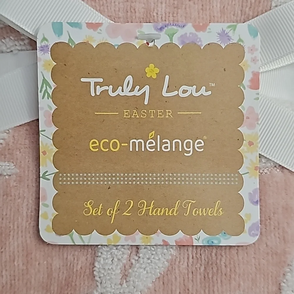 💥2pc TRULY LOU Easter Eco-Melange Hand Towel Set With Bunnies & Butterfliess